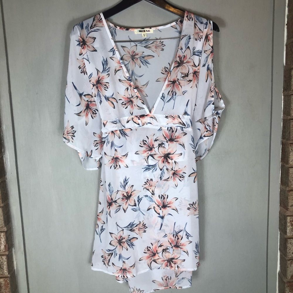 Miken Swim boho white floral swim coverup